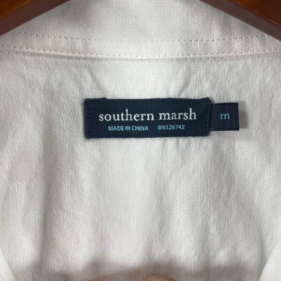 Southern Marsh Button Down Dress Shirt Men's M White/Blue Flip Cuff Dressy - Picture 6 of 11